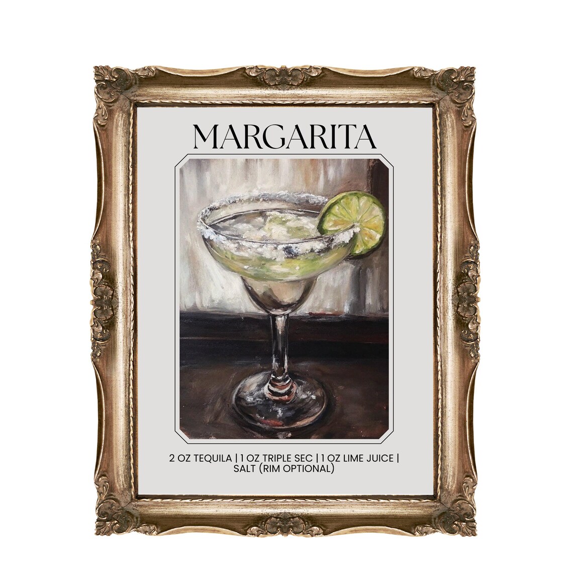 Margarita Cocktail Recipe Salt Rim Classic Bar Cart Kitchen Poster