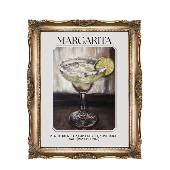 Margarita Cocktail Recipe Salt Rim Classic Bar Cart Kitchen Poster
