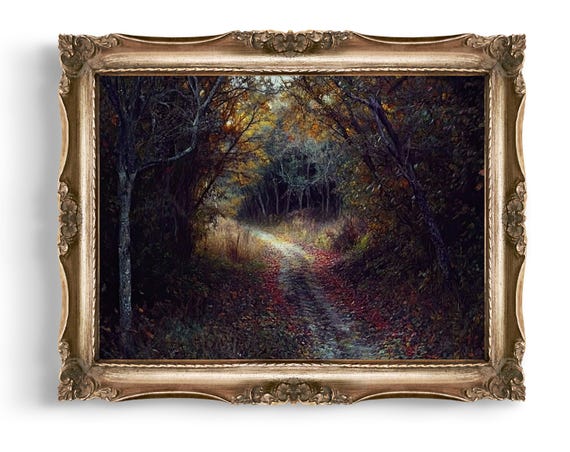 Creepy Forest Path Art Eerie Vintage Style Wall Dark Autumn Landscape Spooky Home Decor