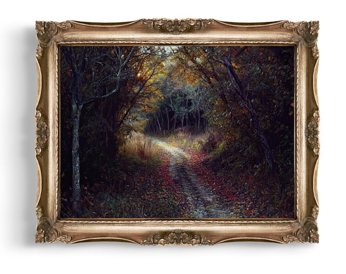 Creepy Forest Path Art Eerie Vintage Style Wall Dark Autumn Landscape Spooky Home Decor