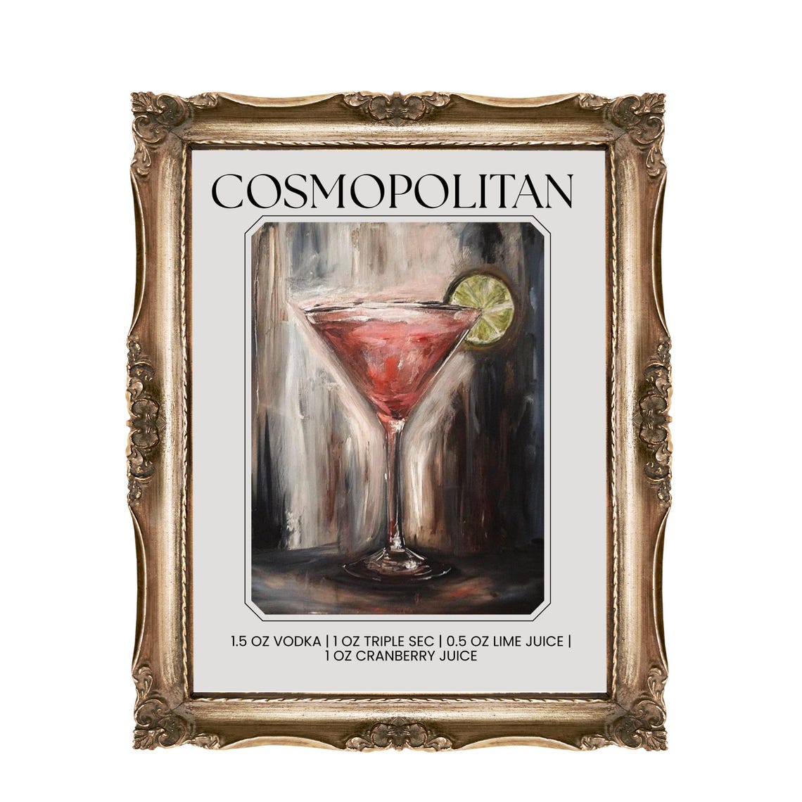 Cosmopolitan Cocktail Recipe Martini Vodka Cranberry Art Poster
