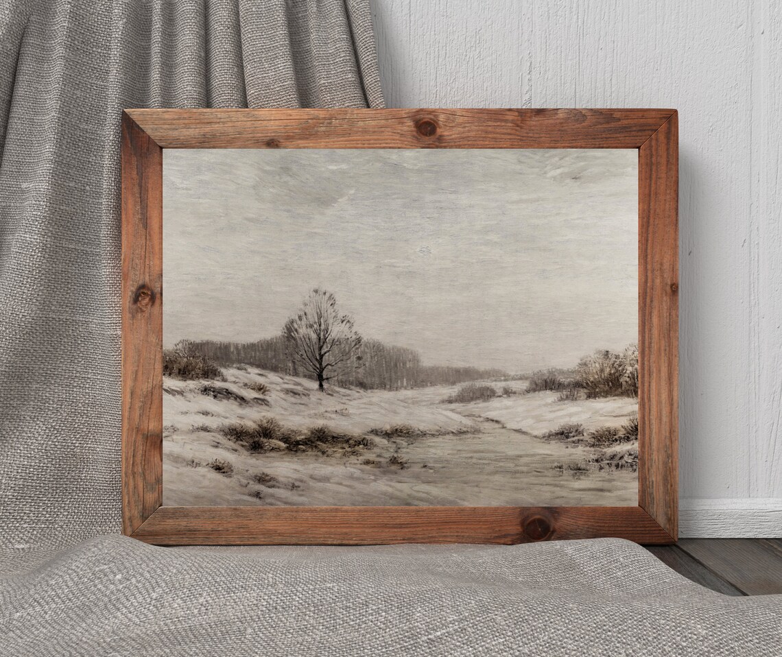 Winter Morning Vintage Neutral Landscape Art Print - Image 3