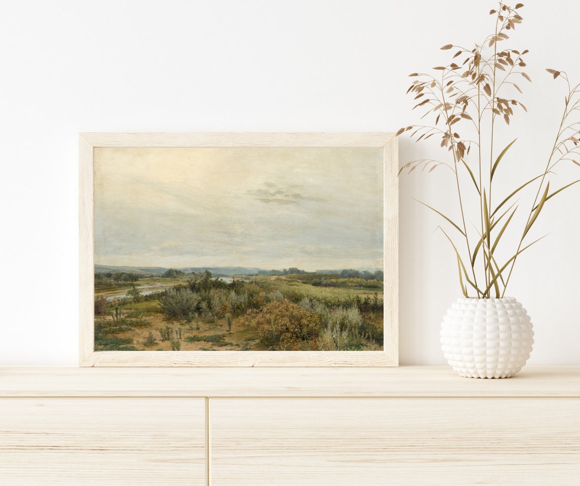 River Plain Shrubland Vintage Naturalist Landscape Painting Poster - Image 4