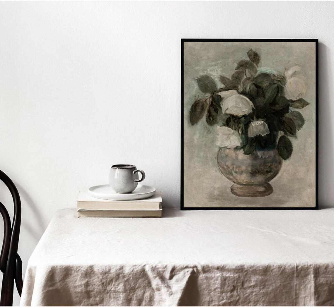 Neutral Bouquet Vintage Floral Painting Art Print - Image 2
