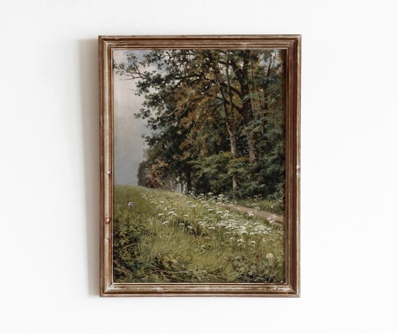 Flower Field Near Woods Vintage Nature Art Print