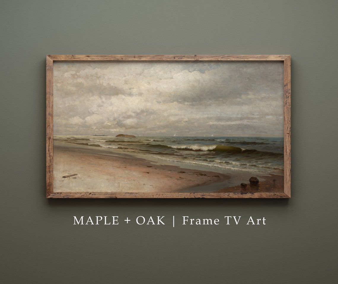 Warm Moody Coastal Beach Waves Vintage Tonal Seascape Painting Poster