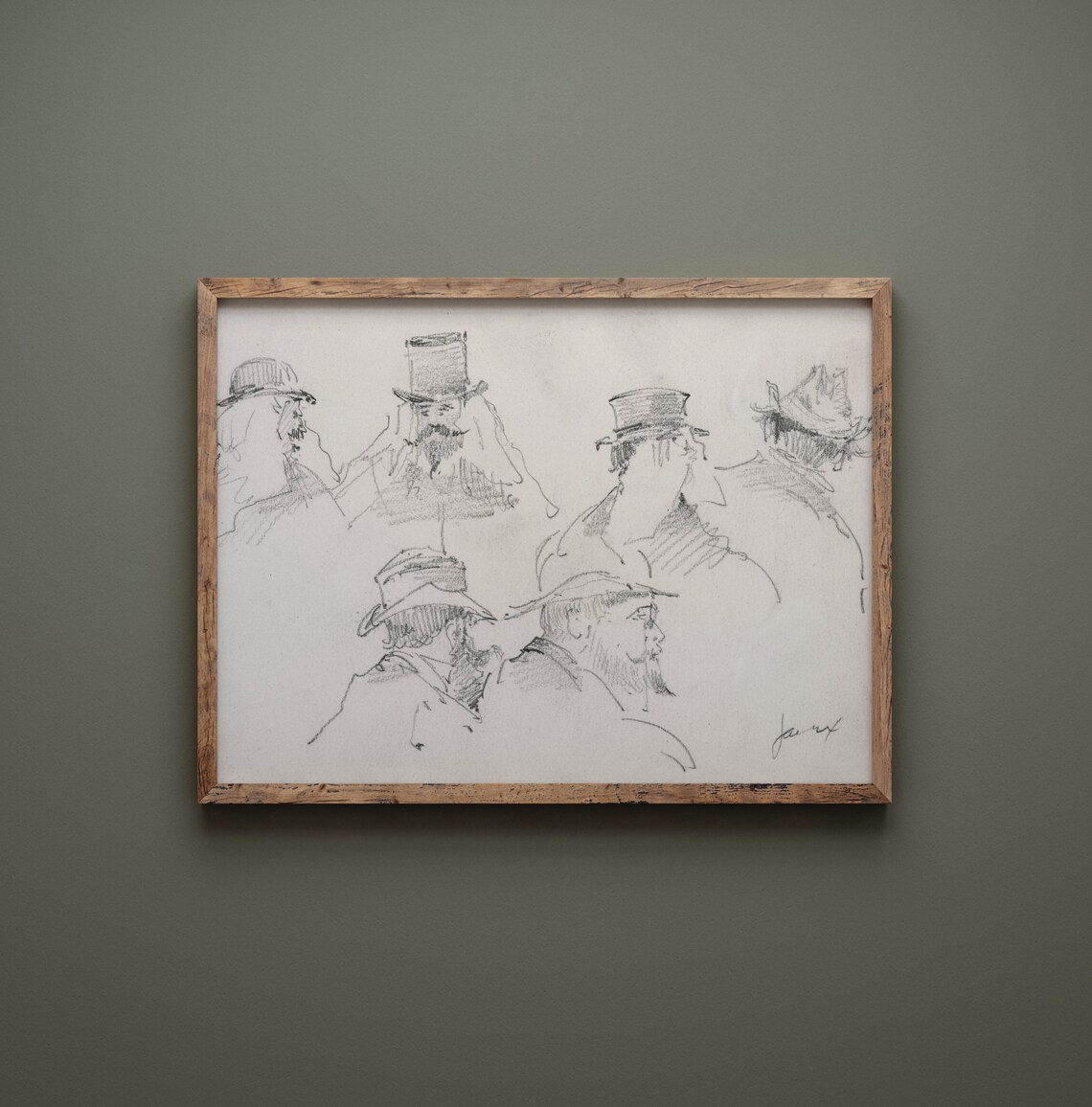 Men In Hats Sketch, Vintage Black And White Art Print - Image 3
