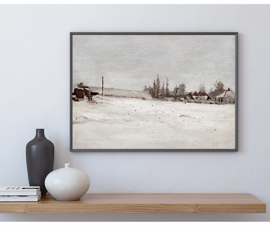 Winter Farm Vintage Snow Field Landscape Art Print - Image 3