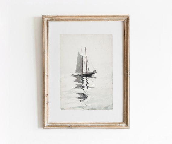 Calm Sailing Vintage Sailboat Watercolor Art Print