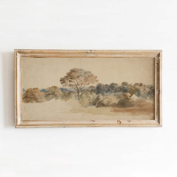 Elm Tree Landscape Vintage Nature Art Print