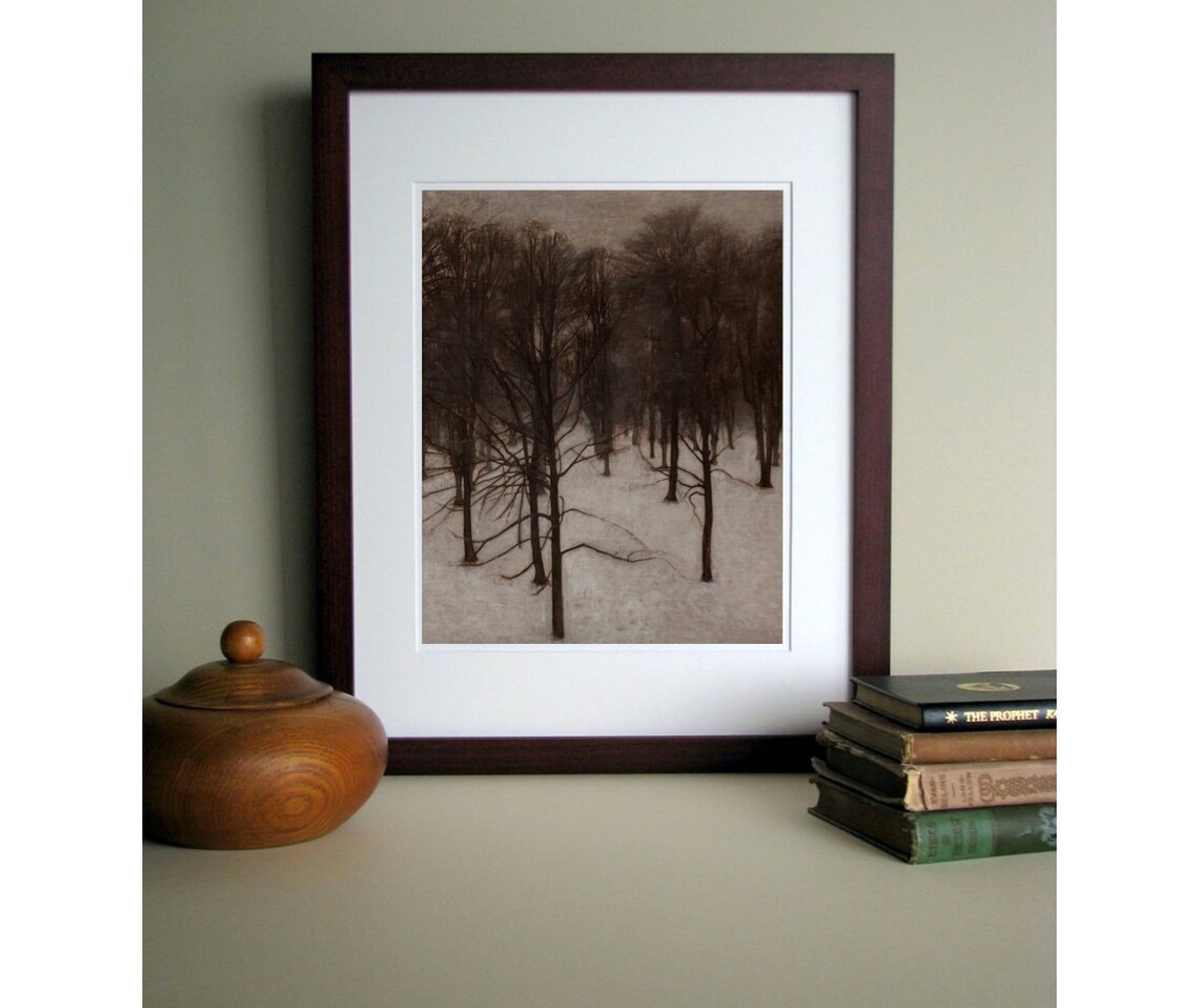 Tonal Winter Forest Vintage Dark Landscape Art Print - Image 3