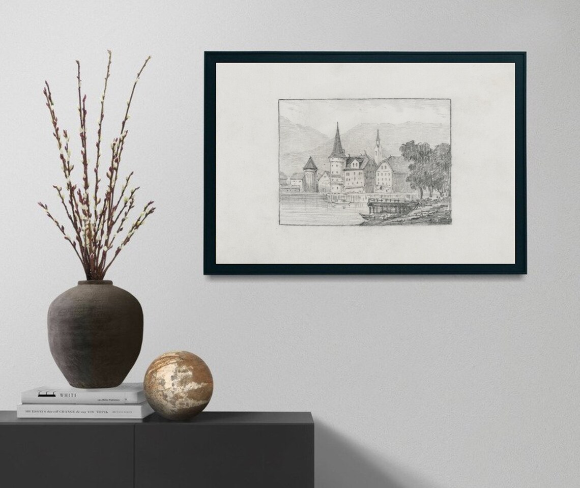 Lucerne Sketch Vintage Swiss Cityscape Art Print - Image 3