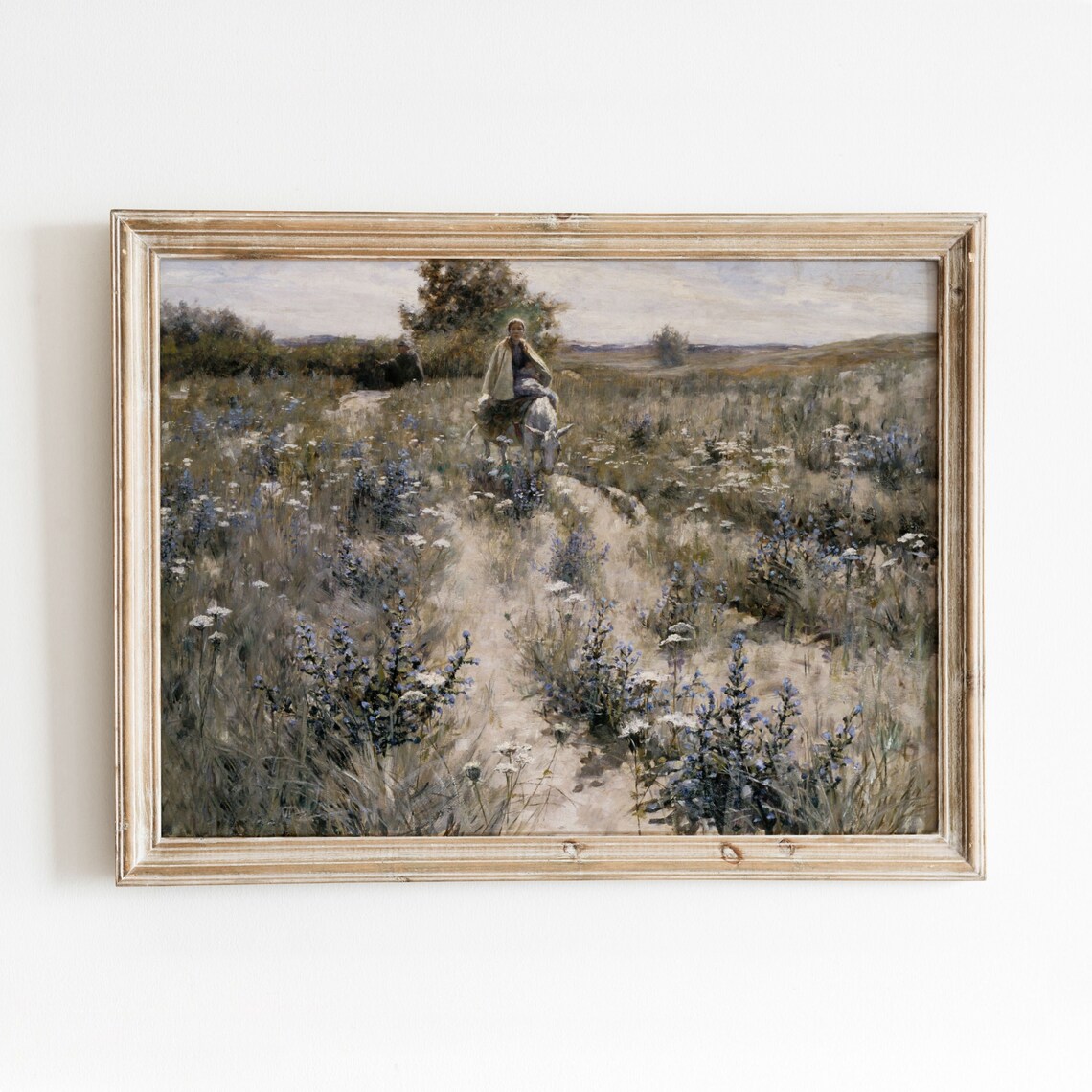 Girl Riding a Donkey Vintage Christian Art Print