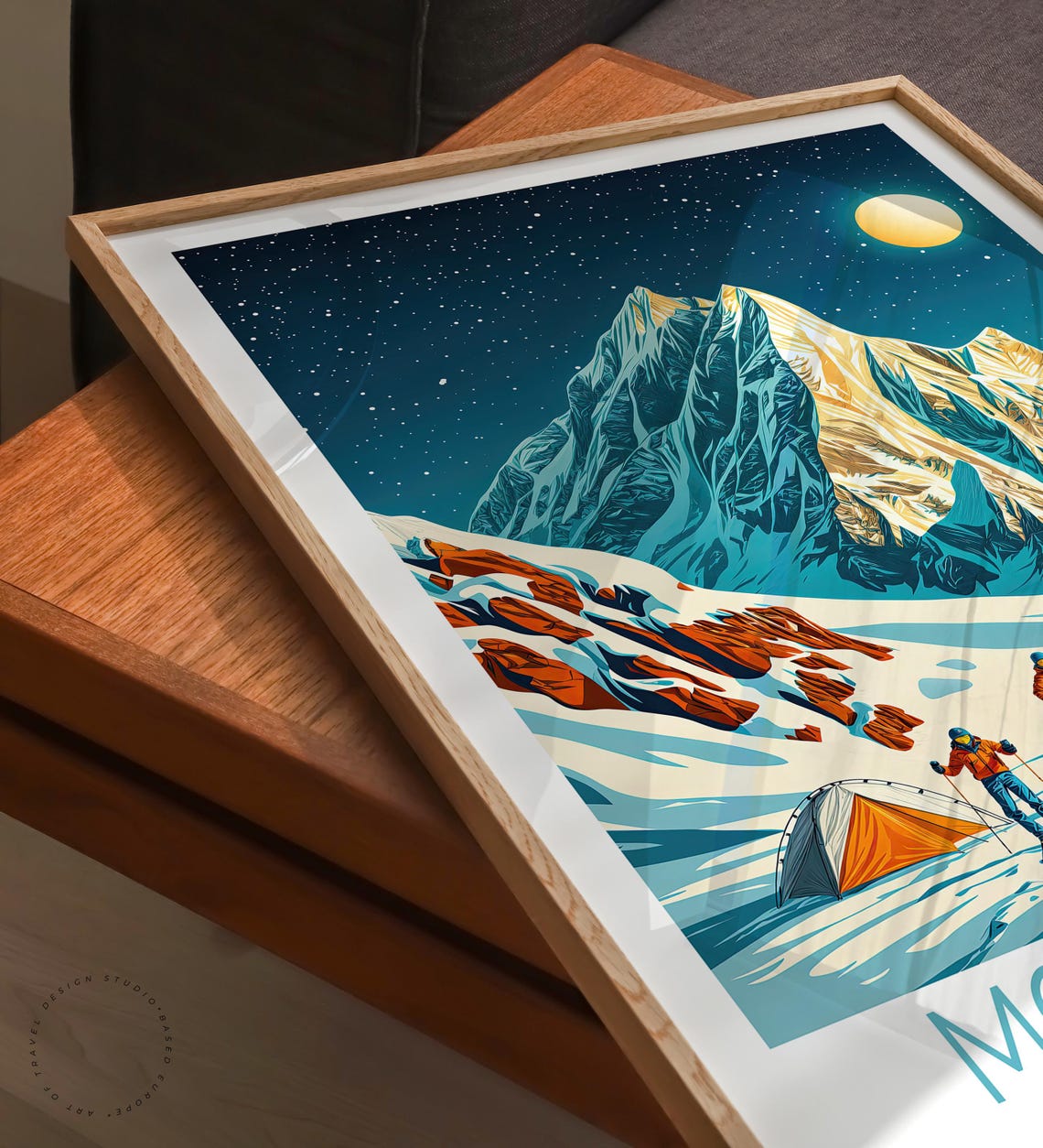 Mount Hood Oregon Starry Night Ski Camp Under the Moon Poster - Image 3