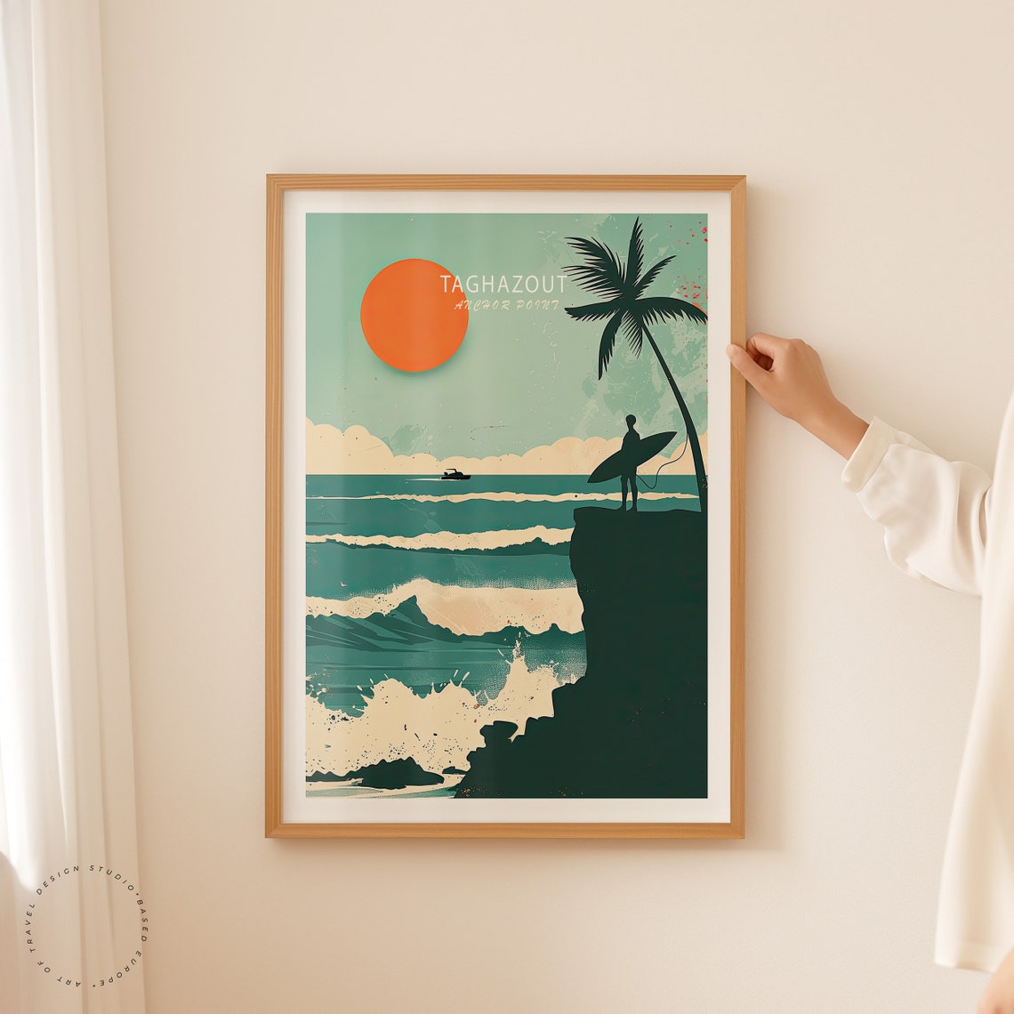 Taghazout Anchor Point Cliff Surfer Morocco Retro Travel Poster - Image 2