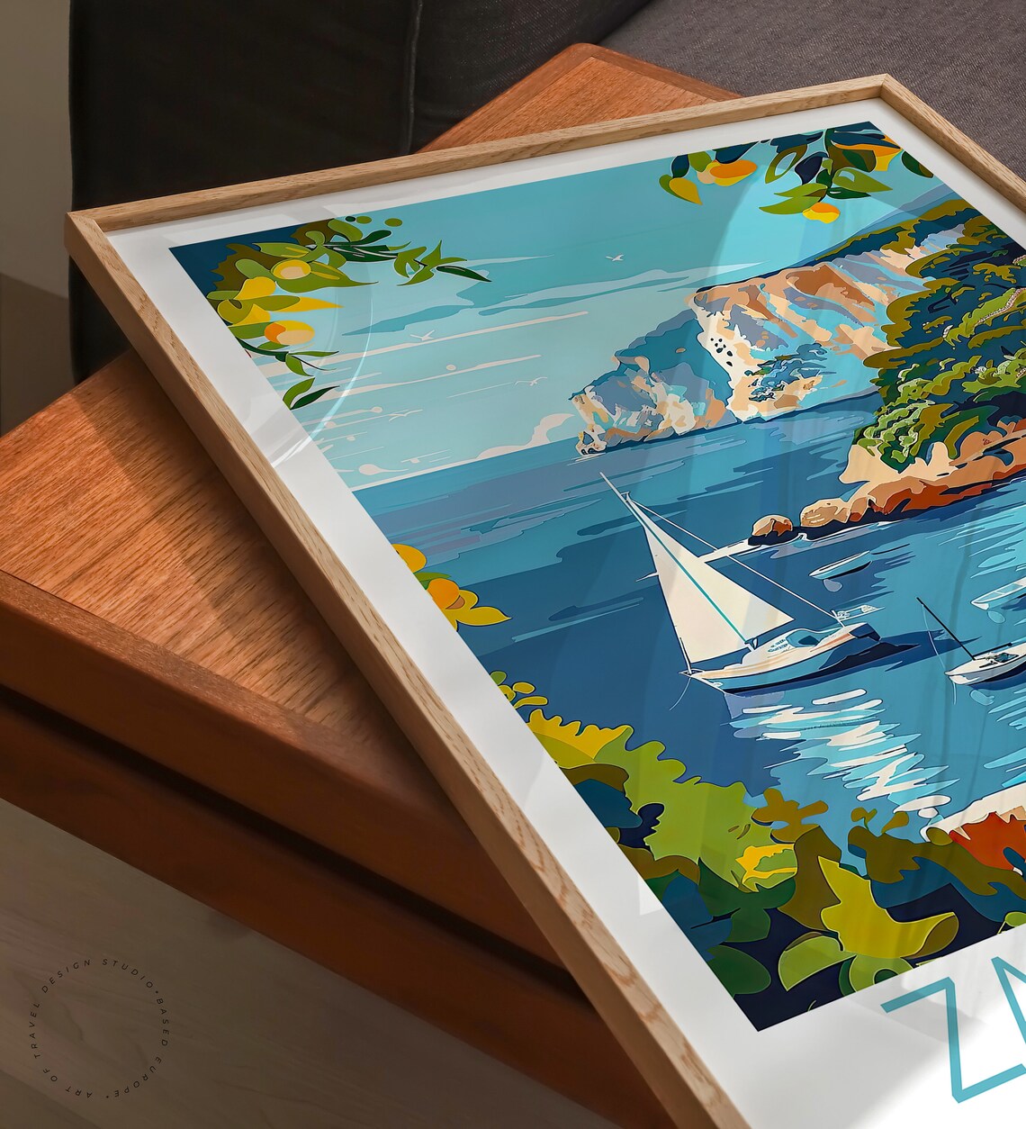Zakynthos Greece Hidden Cove Sailboats And Lemon Travel Poster - Image 3