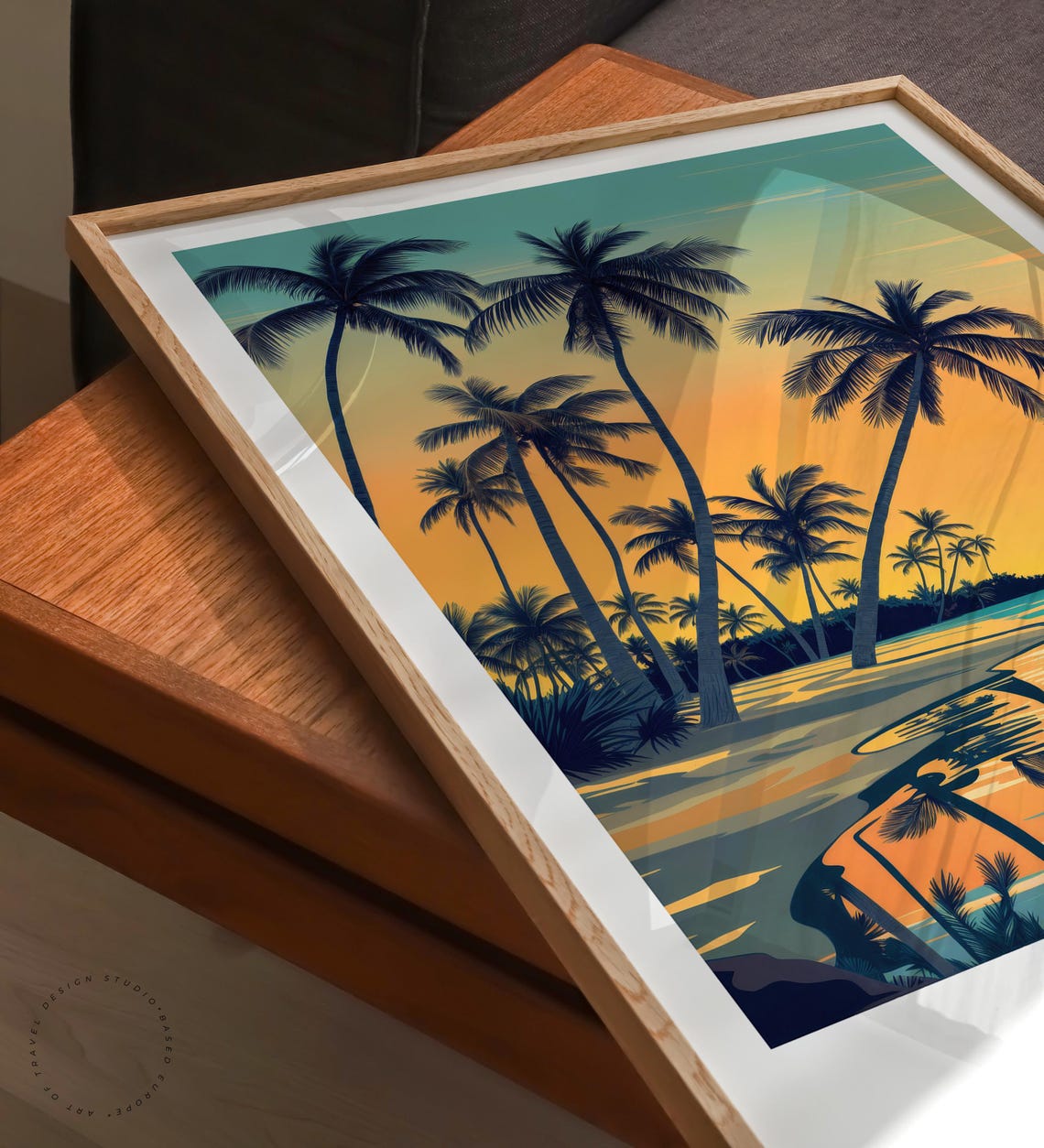 Fiji Pacific Ocean Palm Silhouettes Orange Sunset Lagoon Shore Poster - Image 6