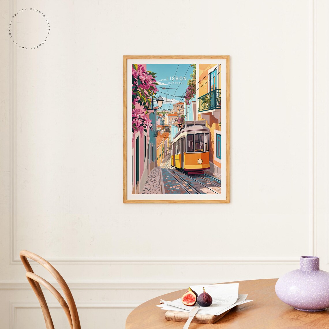 Lisbon Portugal Yellow Tram Cobblestone Street Flowers Travel Poster - Image 4