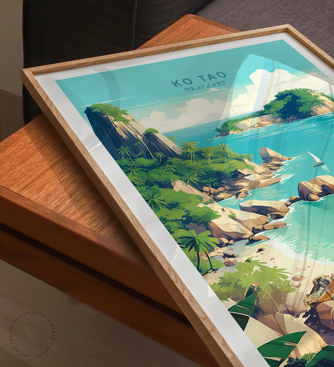 Ko Tao Thailand Tropical Bay Longtail Boats Island Cove Travel Poster - Image 3