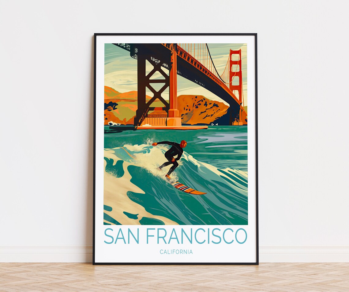 San Francisco California Golden Gate Bridge Surf Travel Poster