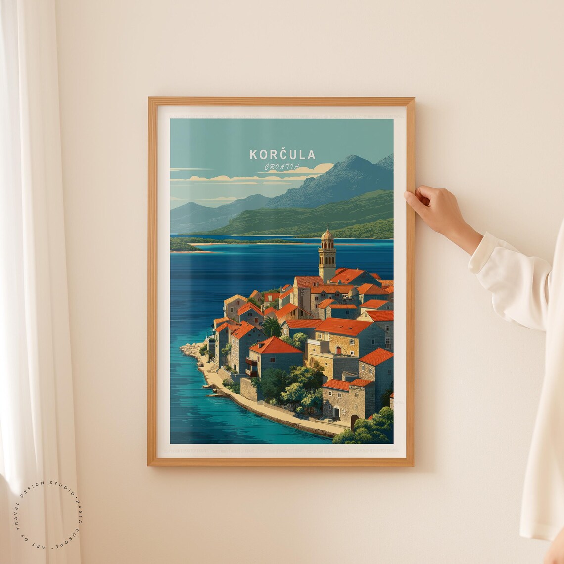 Korcula Croatia Old Town Red Roofs Church Tower Seaside Travel Poster - Image 5