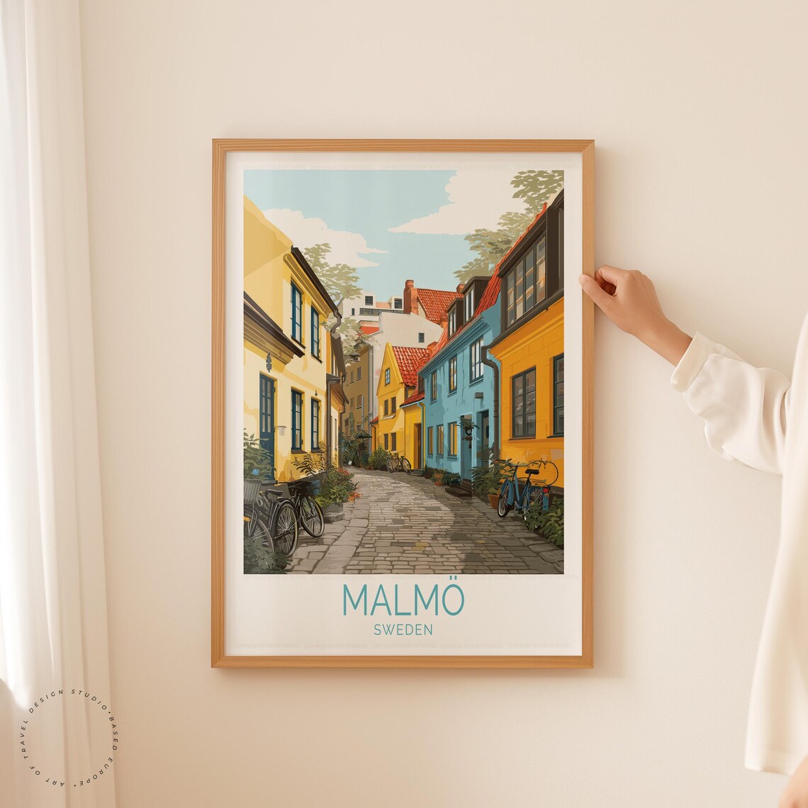Malmo Sweden Cobblestone Lane Colorful Townhouses Travel Poster - Image 5