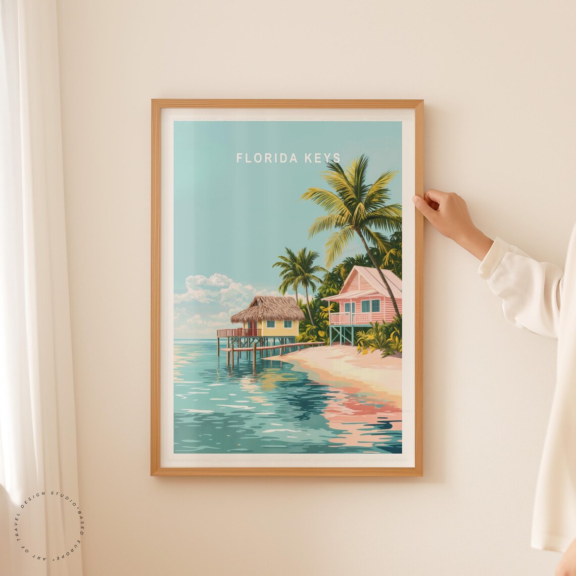 Florida Keys Stilt Hut Pink Beach House Palms Sunny Lagoon Poster - Image 5