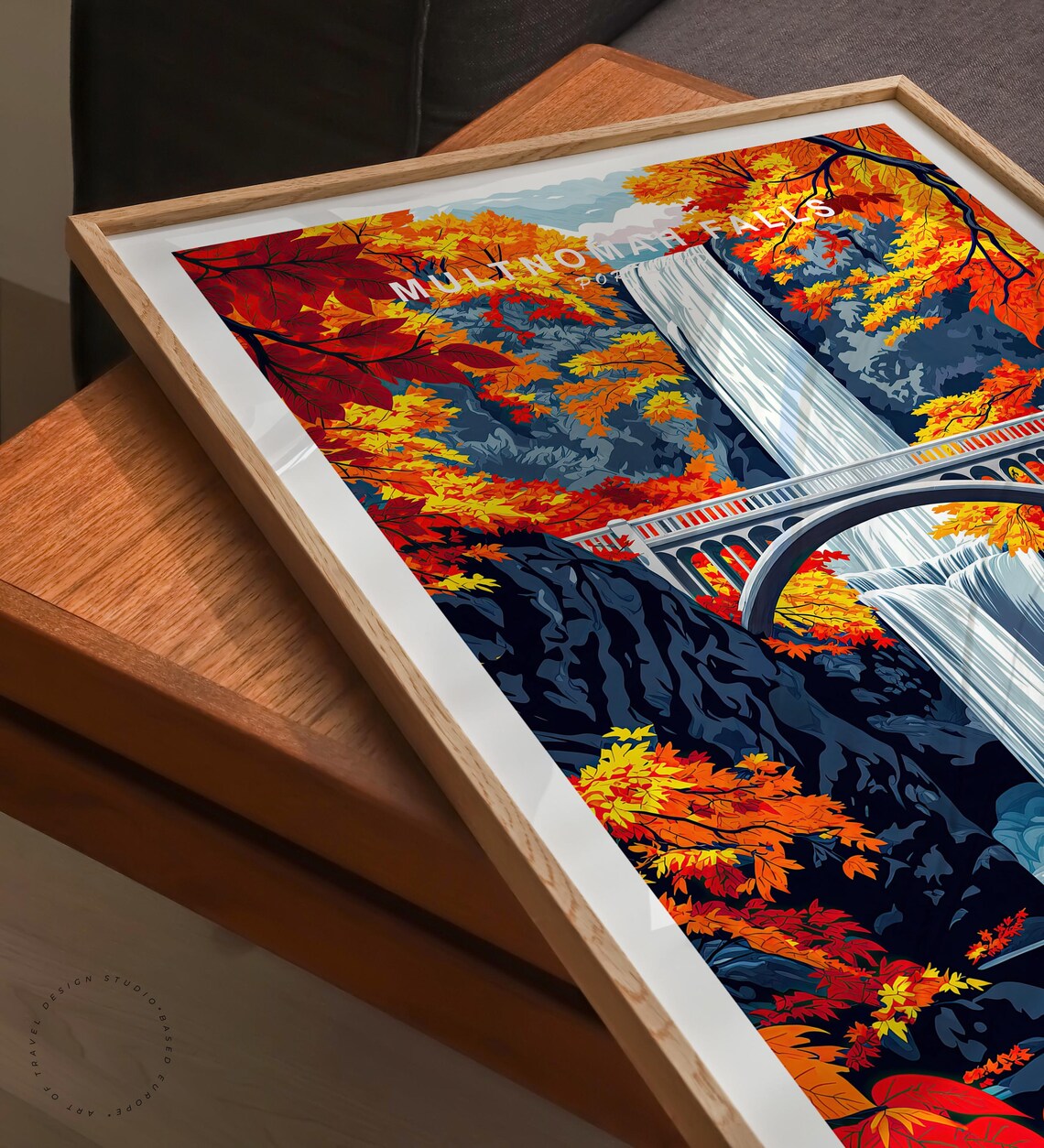 Multnomah Falls Portland Fall Colors Waterfall Overlook Scene Poster - Image 3