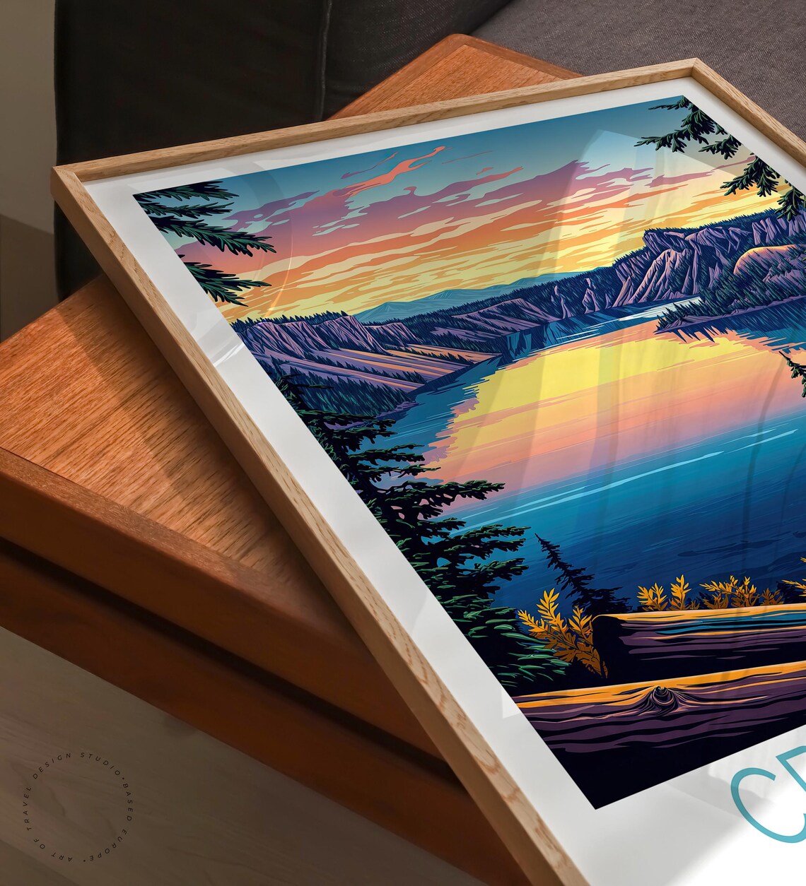 Crater Lake Oregon Sunset Reflection Pines Wilderness Scene Poster - Image 3