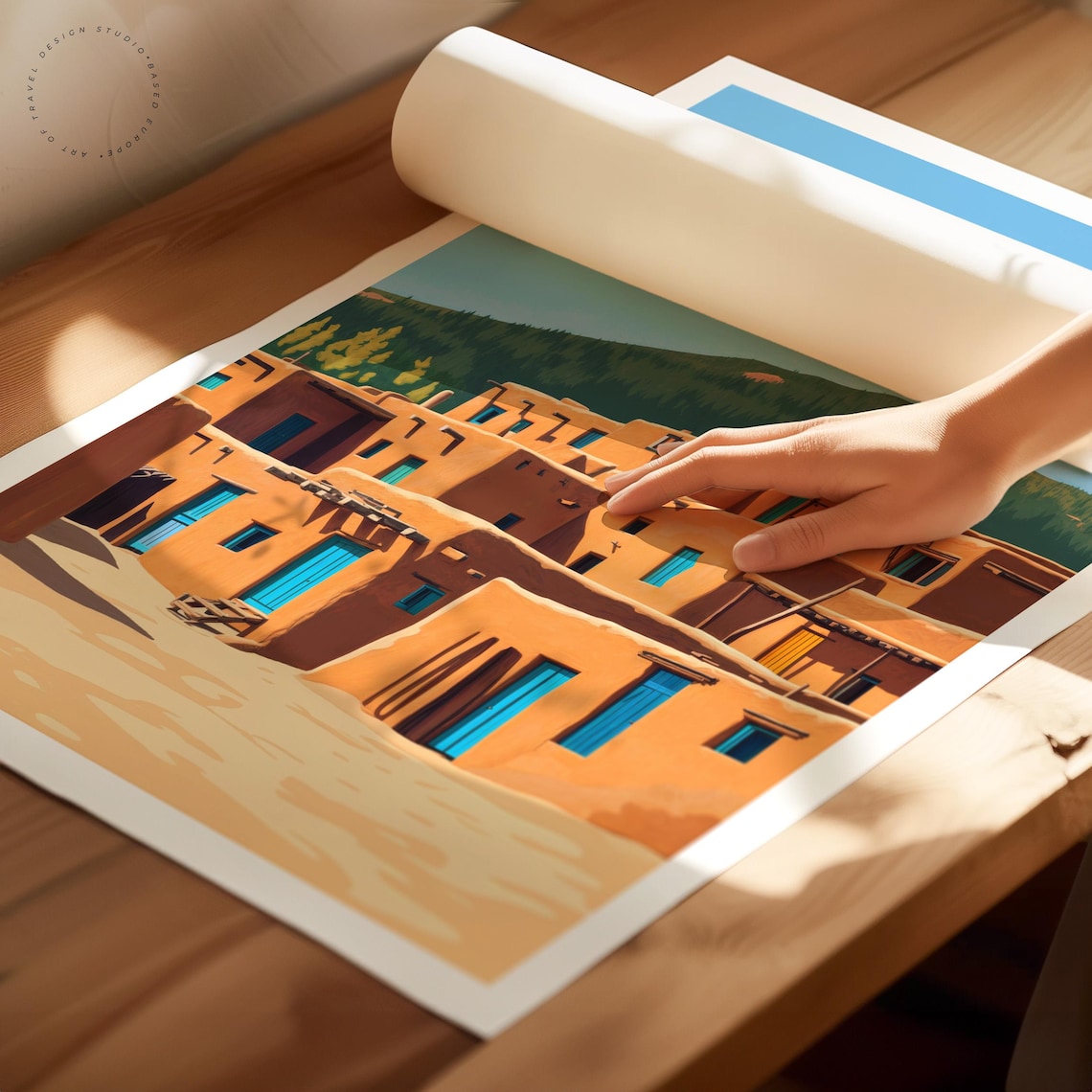 Taos Pueblo New Mexico Adobe Village Desert Landscape Travel Poster - Image 2