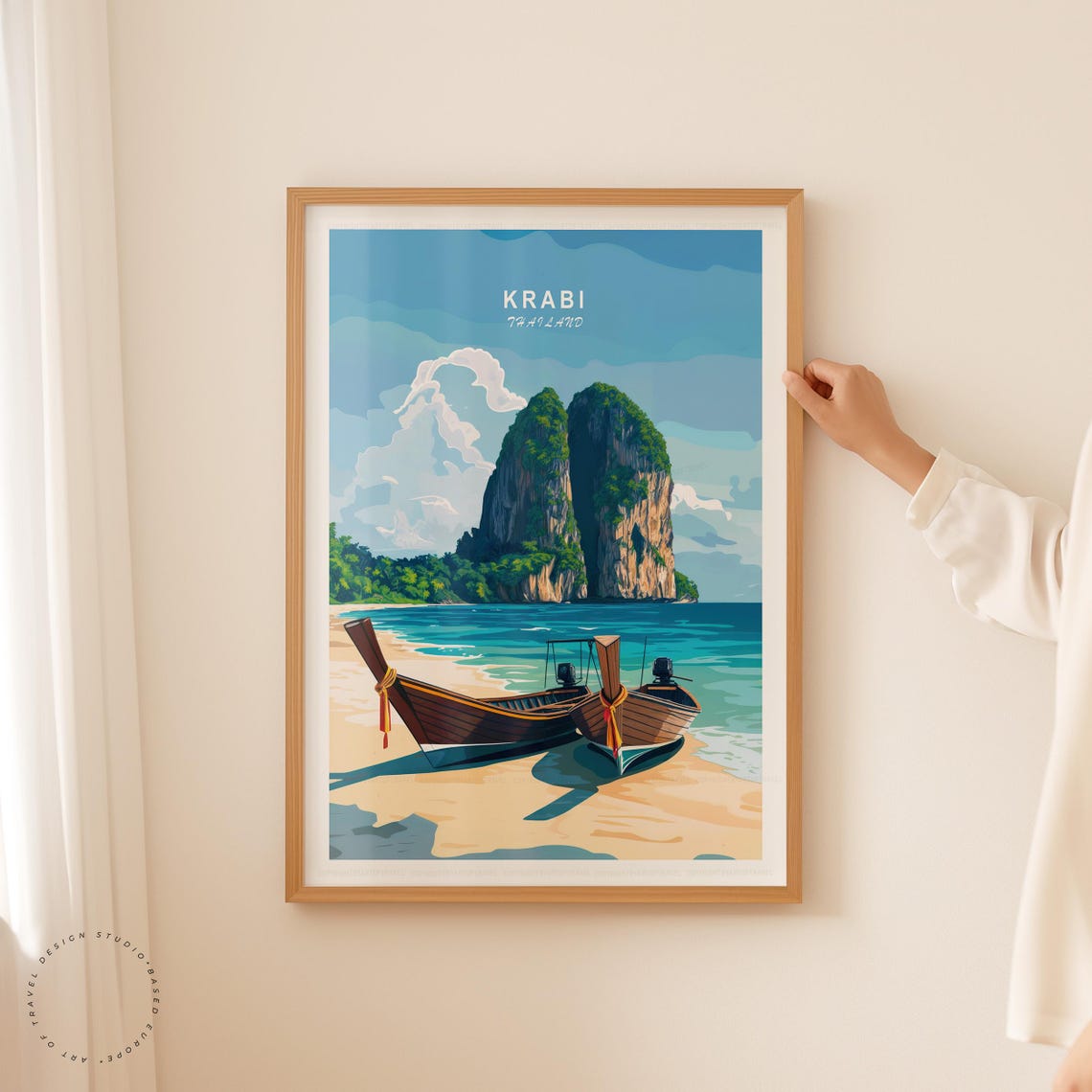 Krabi Thailand Limestone Cliffs Longtail Boats Tropical Beach Poster - Image 5