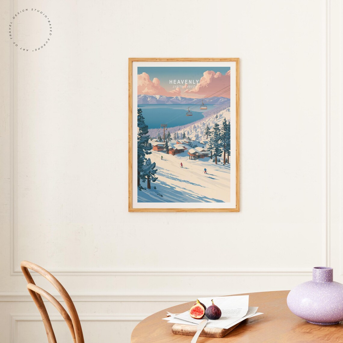 Heavenly South Tahoe Snowy Ski Village Lake View Vintage Art Poster - Image 4