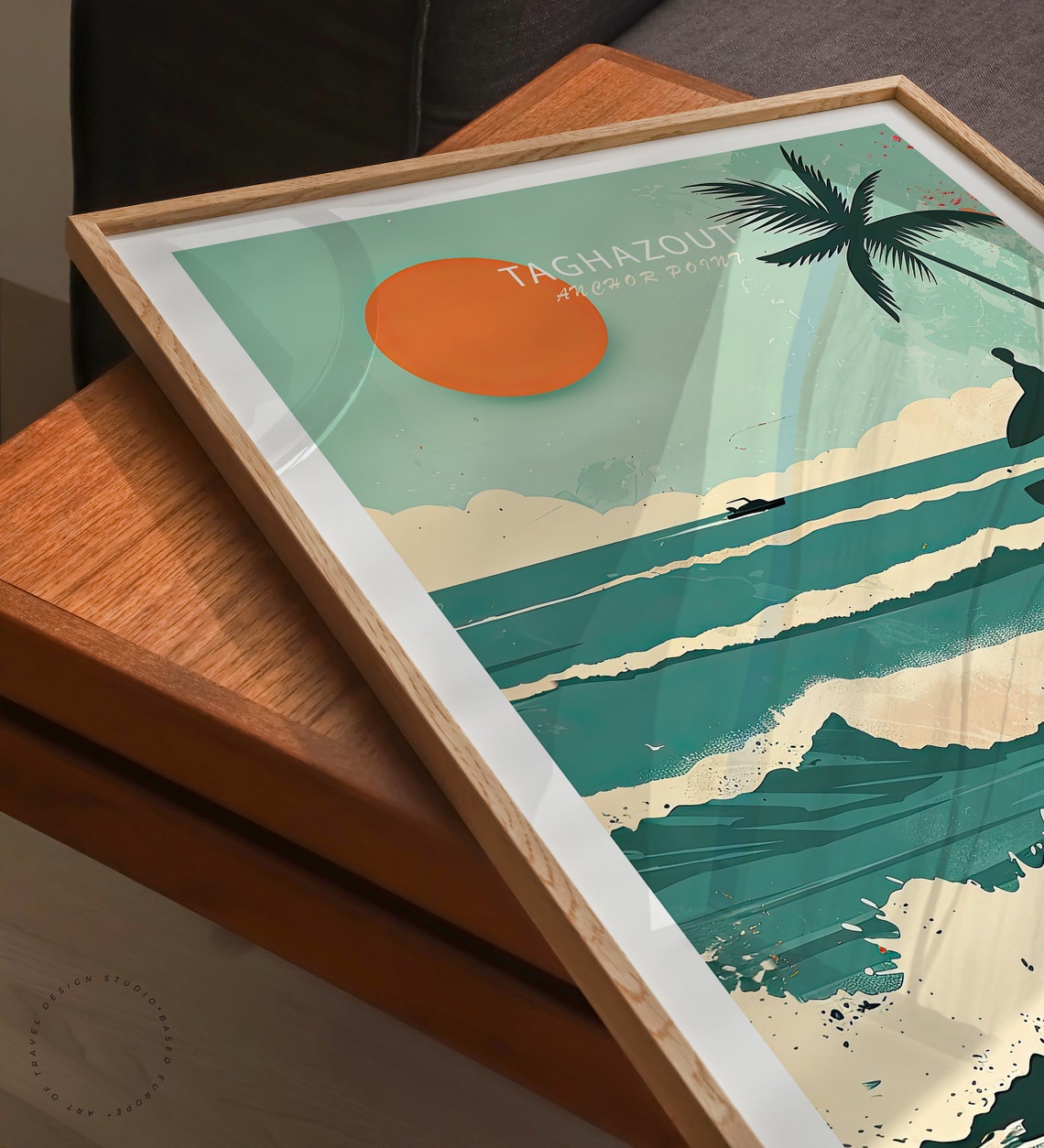Taghazout Anchor Point Cliff Surfer Morocco Retro Travel Poster - Image 3