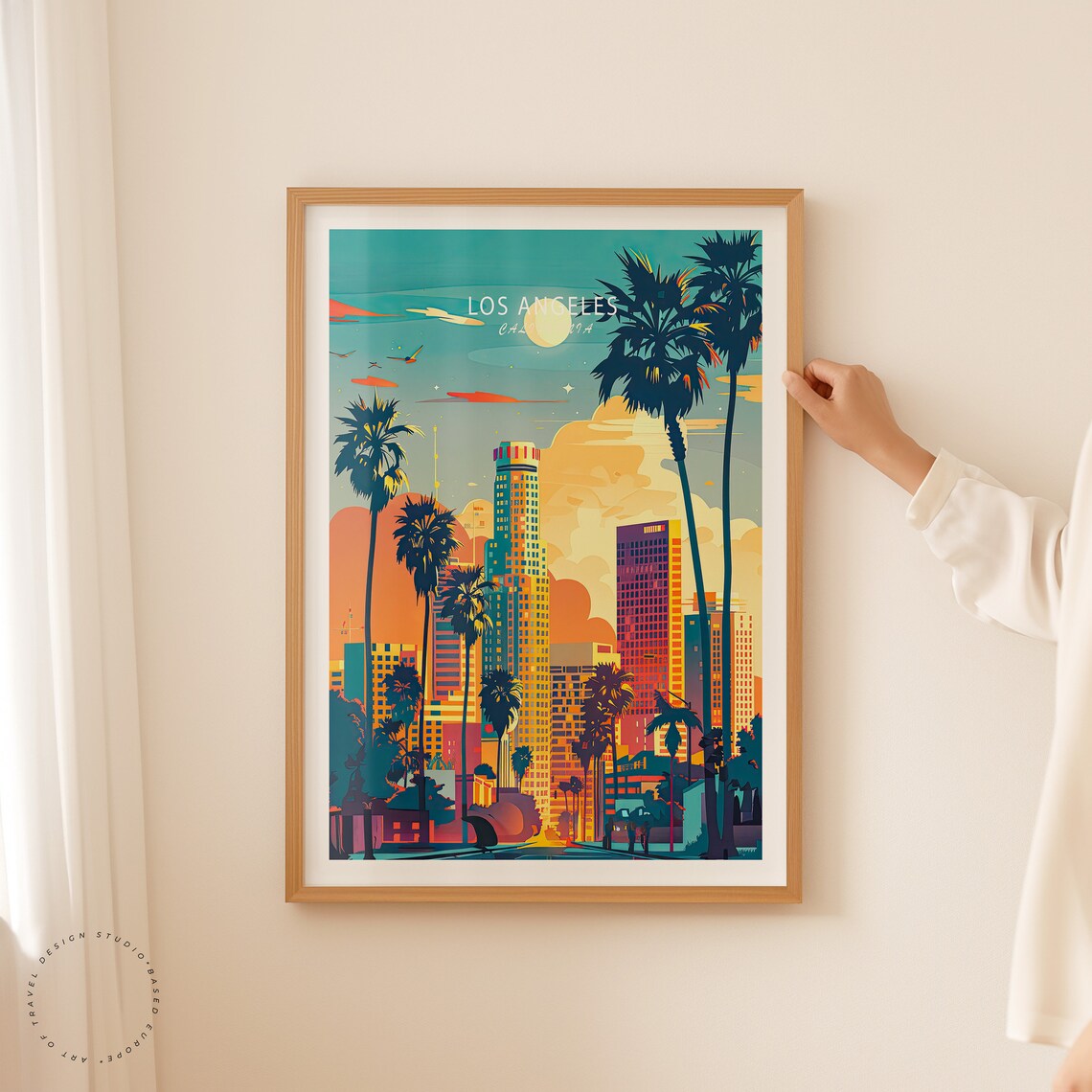 Los Angeles California Skyline Palms Sunset Glow Cityscape Poster - Image 2