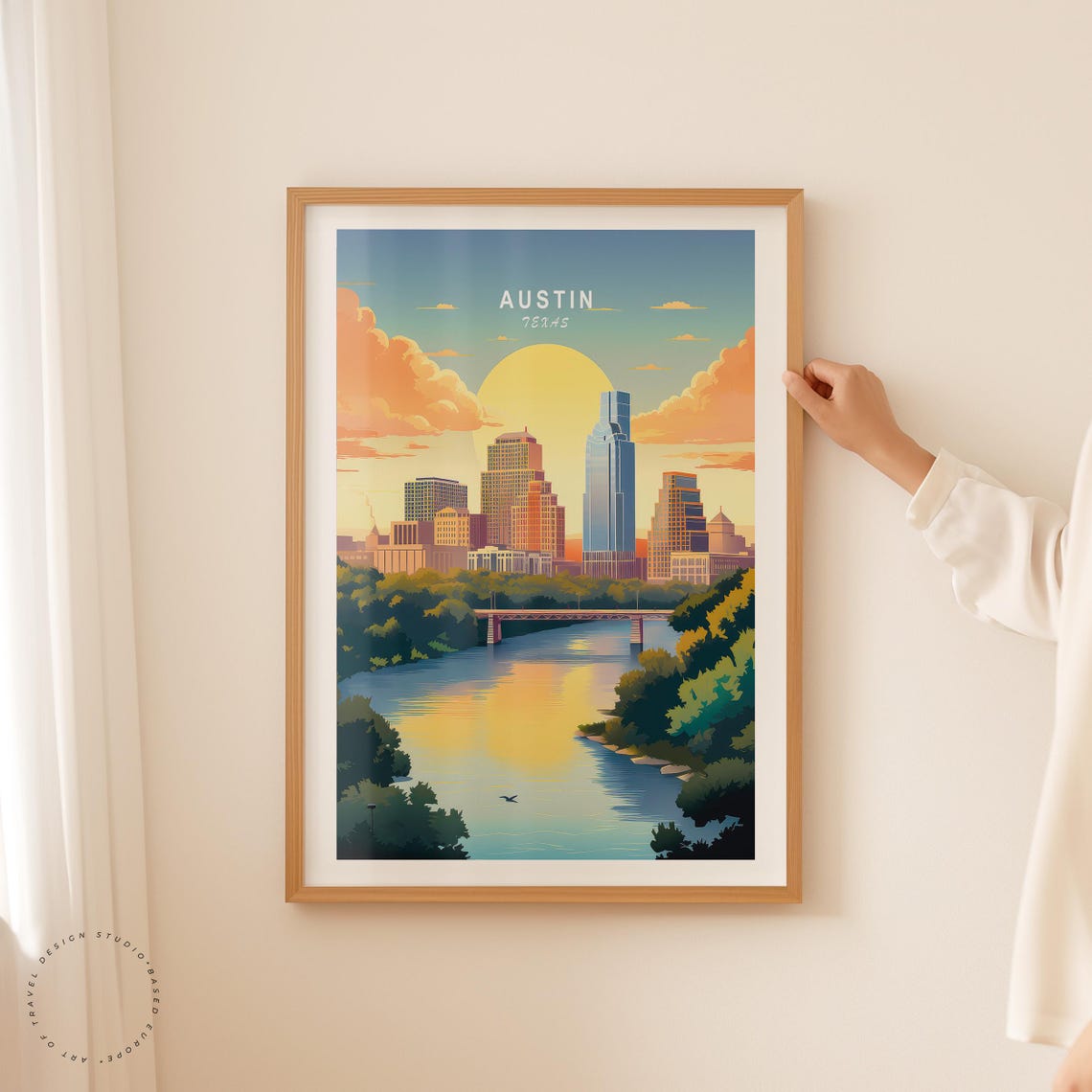 Austin Texas Skyline Sunset Colorado River Bridge Cityscape Art Poster - Image 5