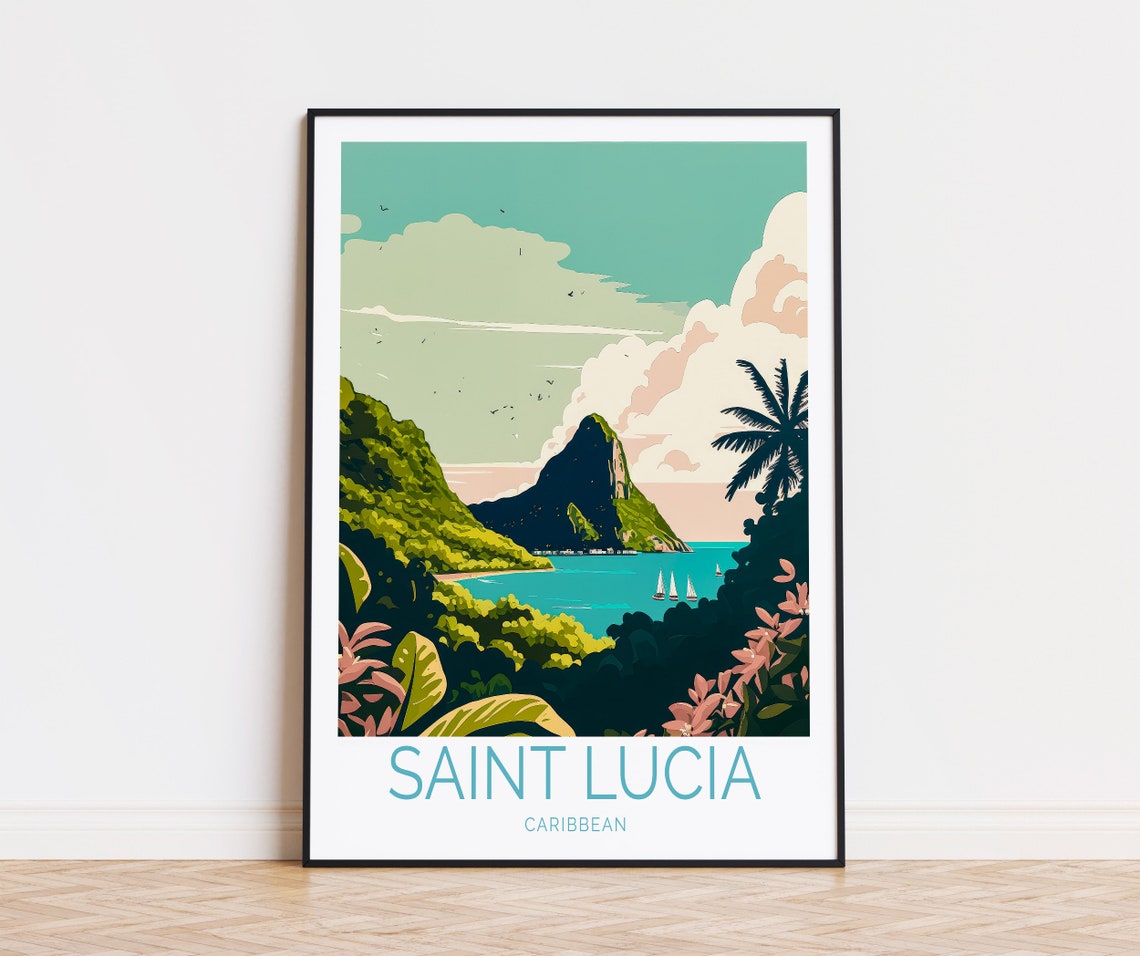 Beautiful Saint Lucia Caribbean Pitons Tropical Sailing Poster