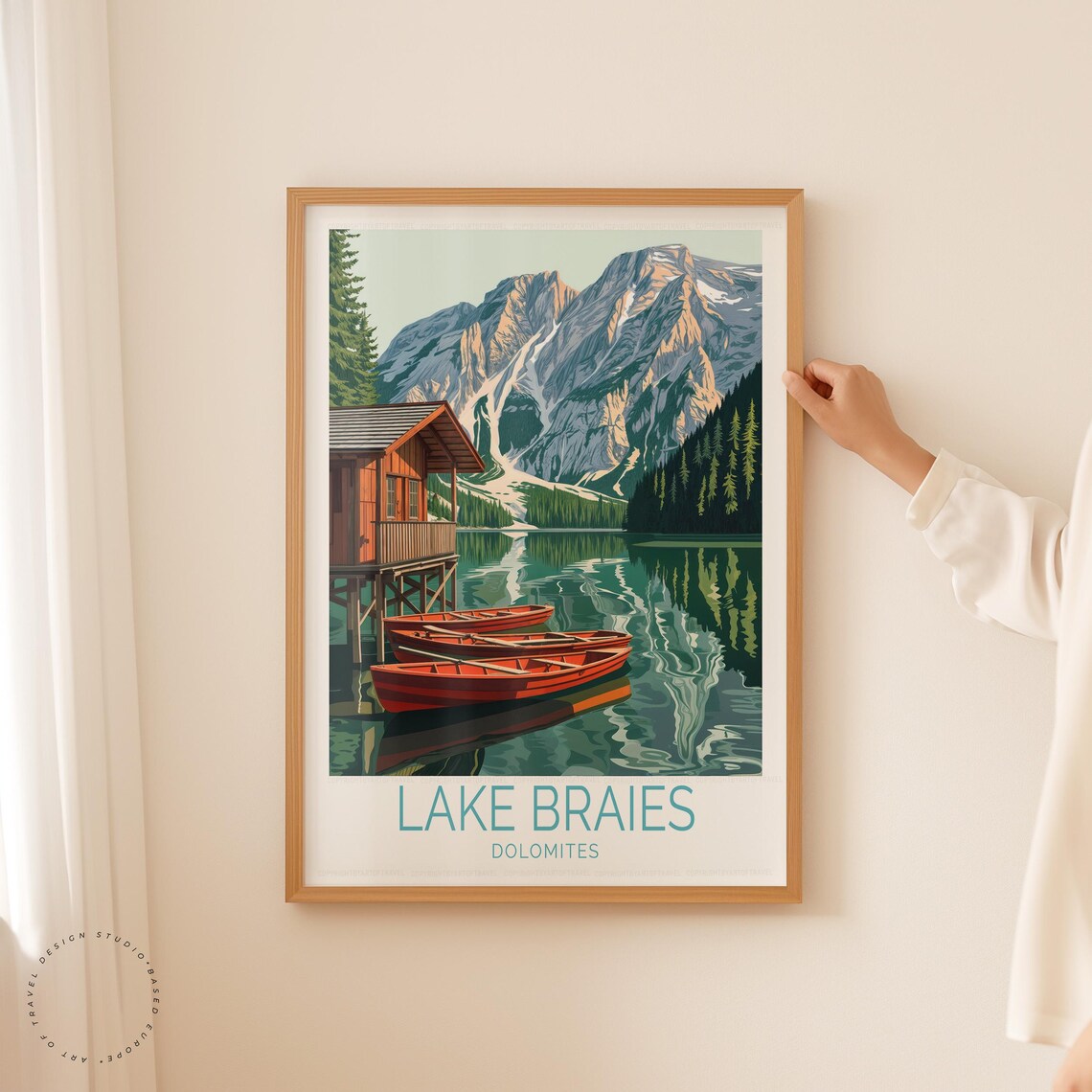 Lake Braies Dolomites Boathouse Red Rowboats Vintage Travel Poster - Image 5