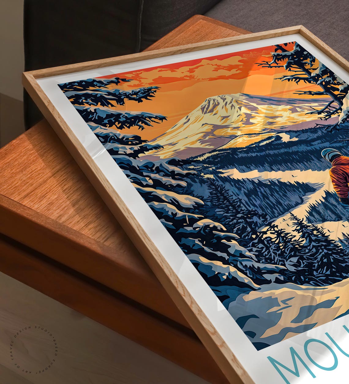 Mount Bachelor Oregon Skier Sunset Descent Ski Slopes Winter Poster - Image 3