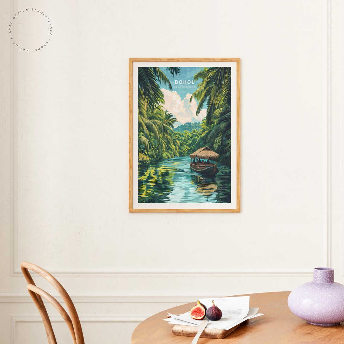 Bohol Philippines Tropical River Boat Palms Vintage Travel Art Poster - Image 5