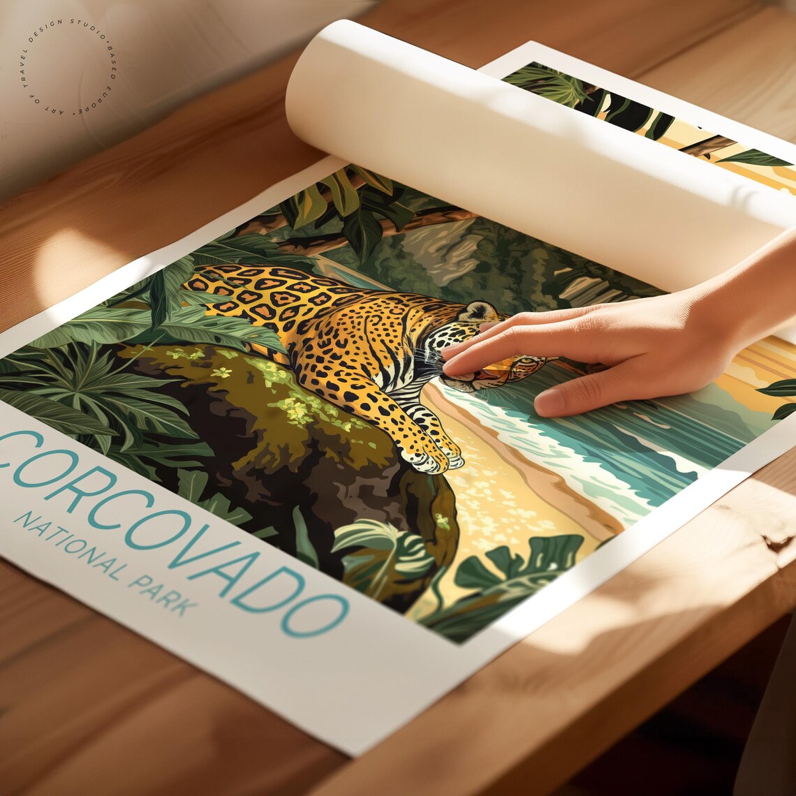 Corcovado National Park Costa Rica Jaguar Beach Jungle Travel Poster - Image 2