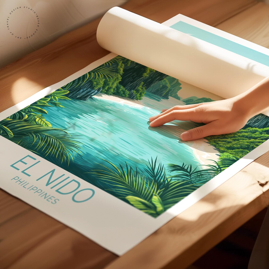El Nido Philippines Emerald Lagoon Karst Cliffs Vintage Travel Poster - Image 2