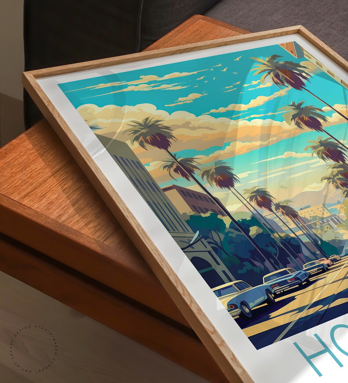 Hollywood California Palm Boulevard Classic Cars Travel Poster - Image 3