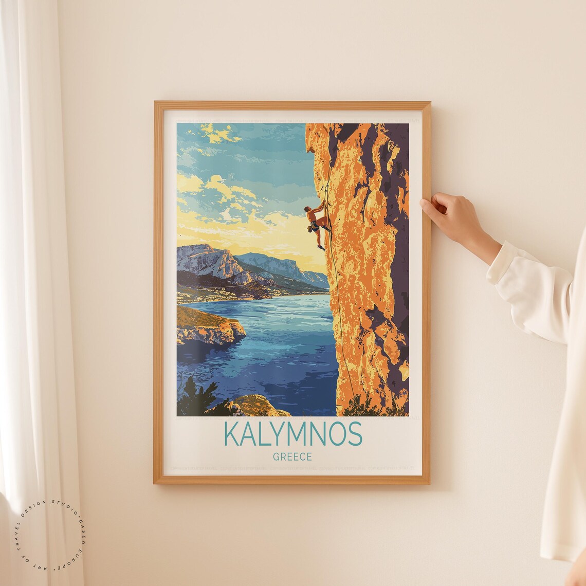 Kalymnos Greece Sea Cliff Rock Climbing Adventure Travel Art Poster - Image 2