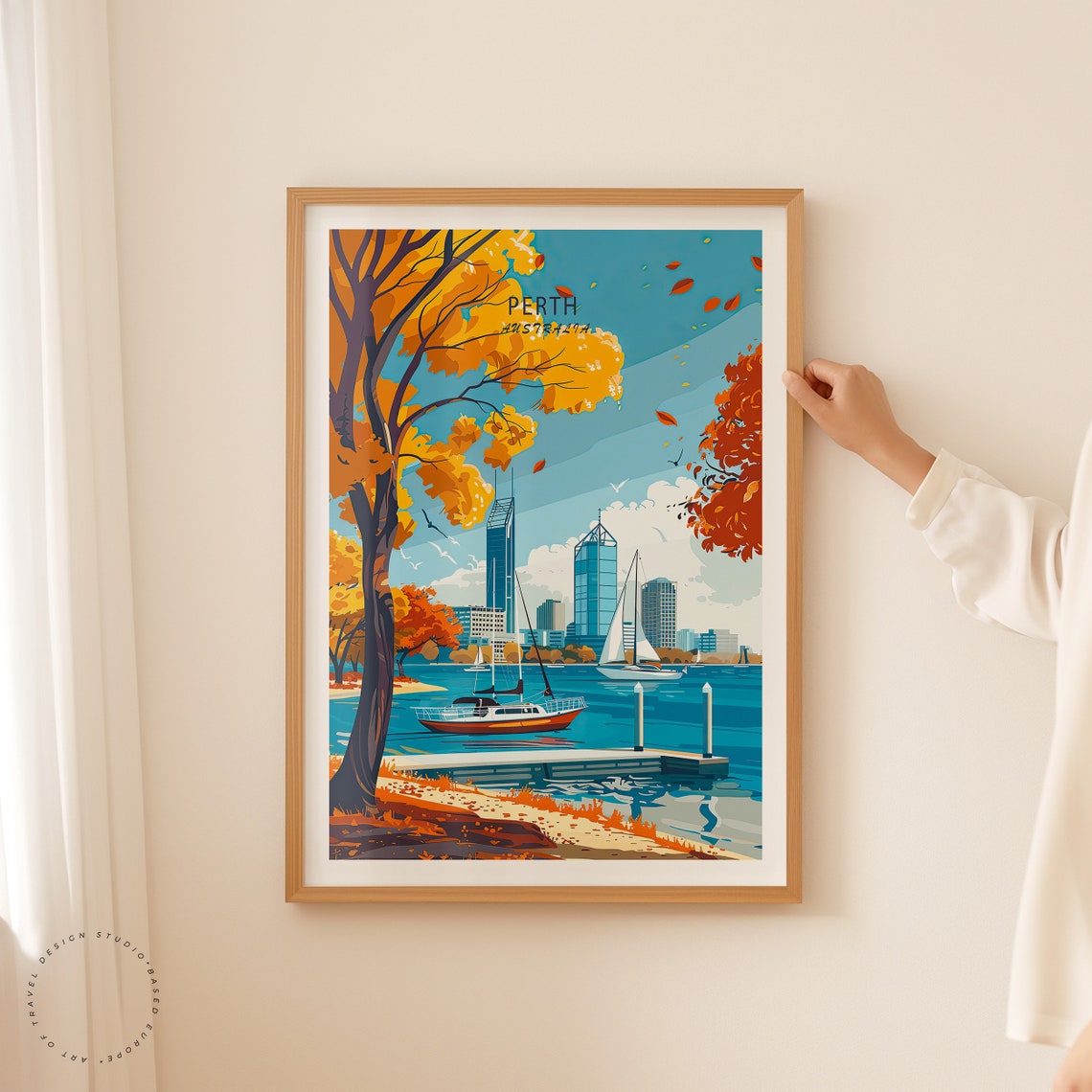 Perth Australia Swan River Sailboats in Autumn Foliage Poster - Image 2
