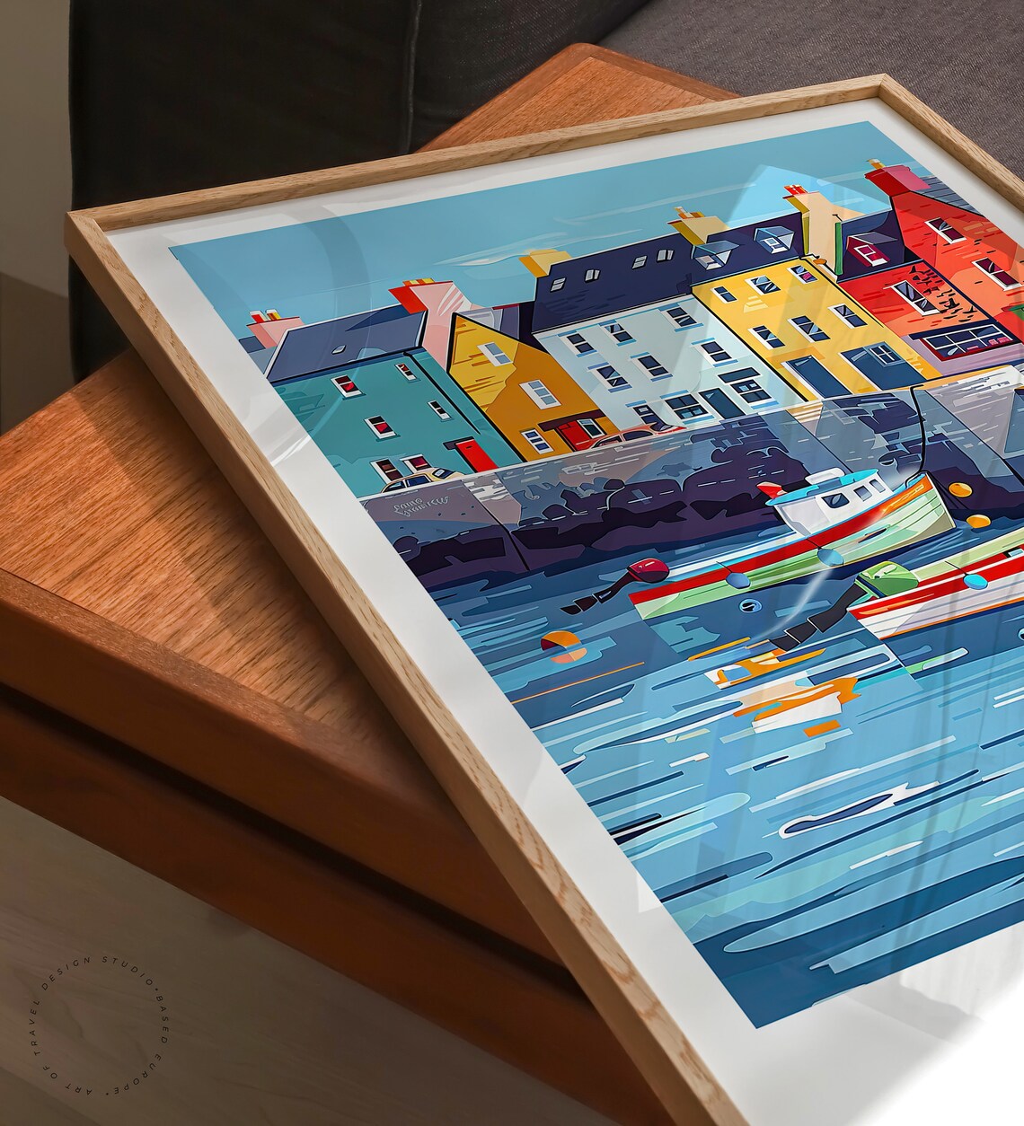 Galway Ireland Colorful Harbor Boats Quayside Bottom Title Poster - Image 3