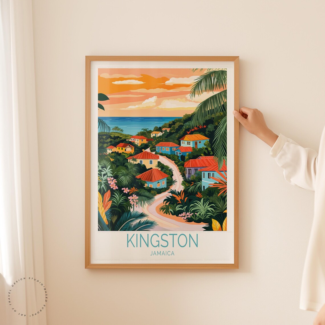 Kingston Jamaica Sunset Village Road Ocean View Tropical Travel Poster - Image 5