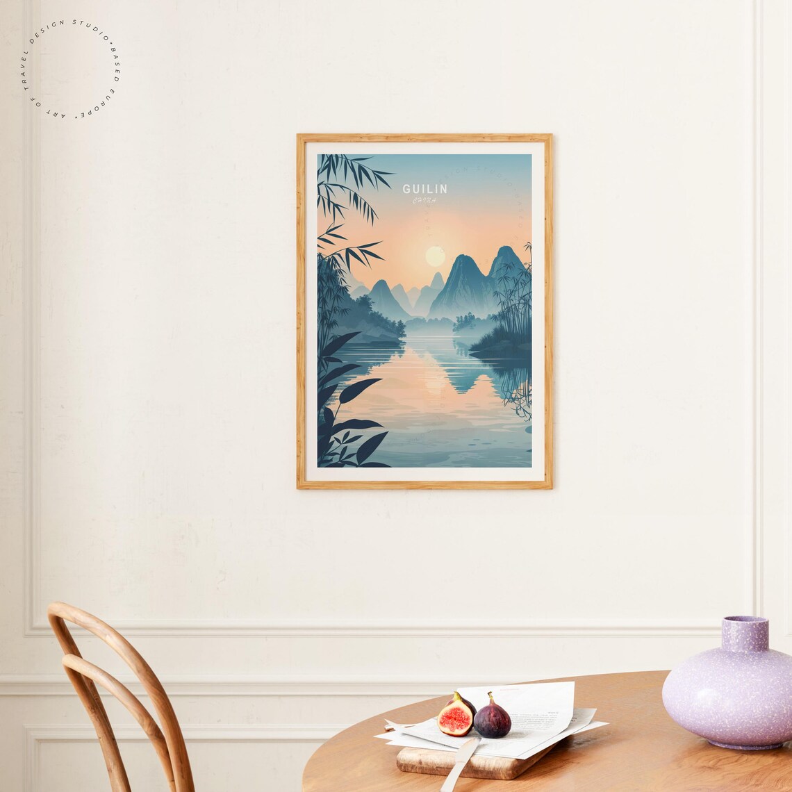 Guilin China Karst Mountains Sunset River Bamboo Vintage Travel Poster - Image 4
