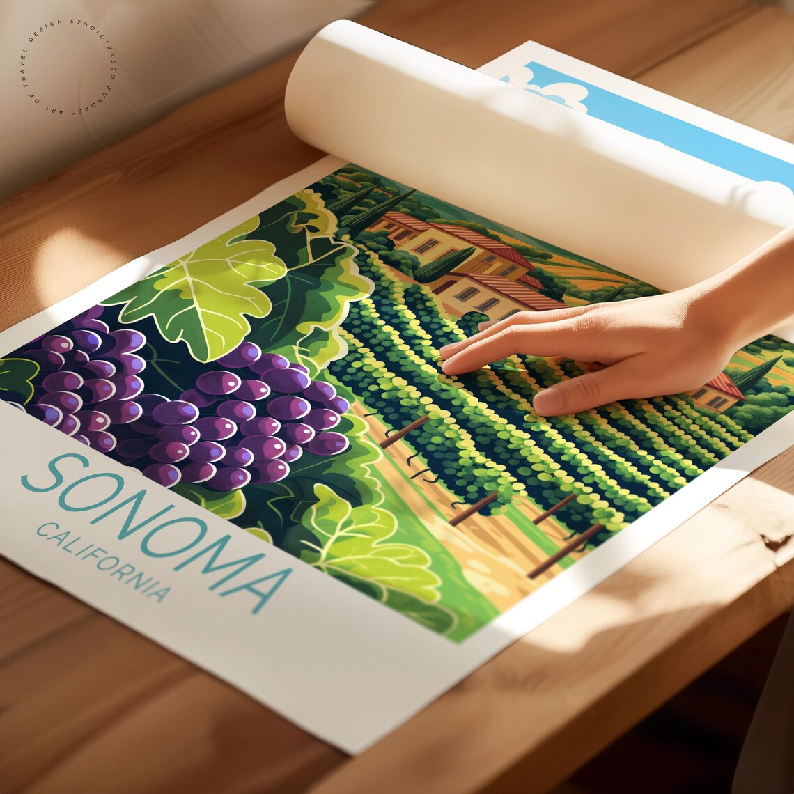 Sonoma California Vineyard Grapes Rolling Hills Travel Poster - Image 2