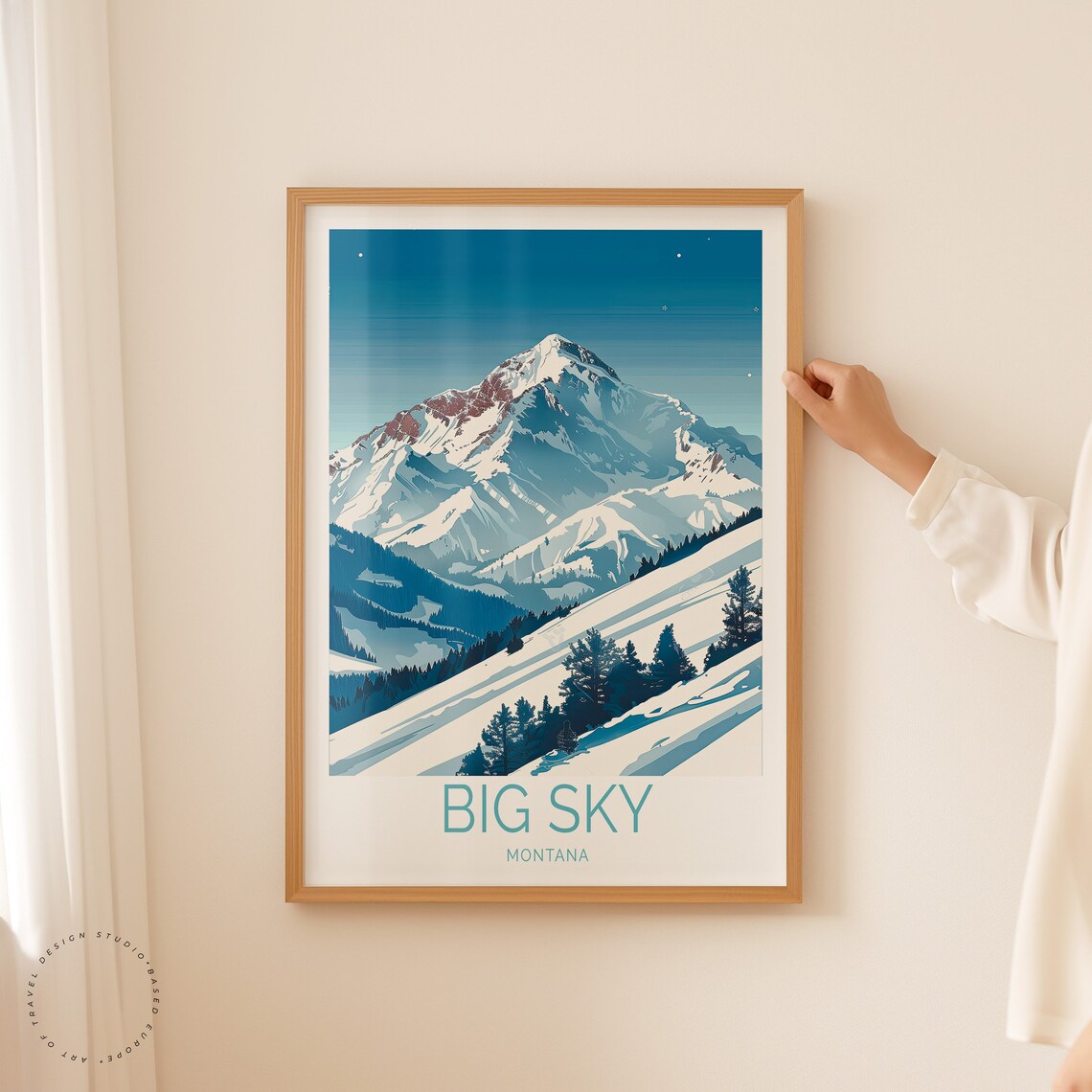 Big Sky Montana Snowy Mountain Night Ski Slopes Travel Poster - Image 2