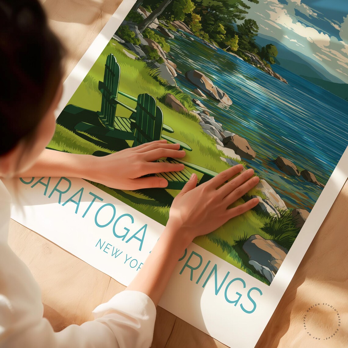 Saratoga Springs New York Lake Chairs Lakeside Travel Poster - Image 3